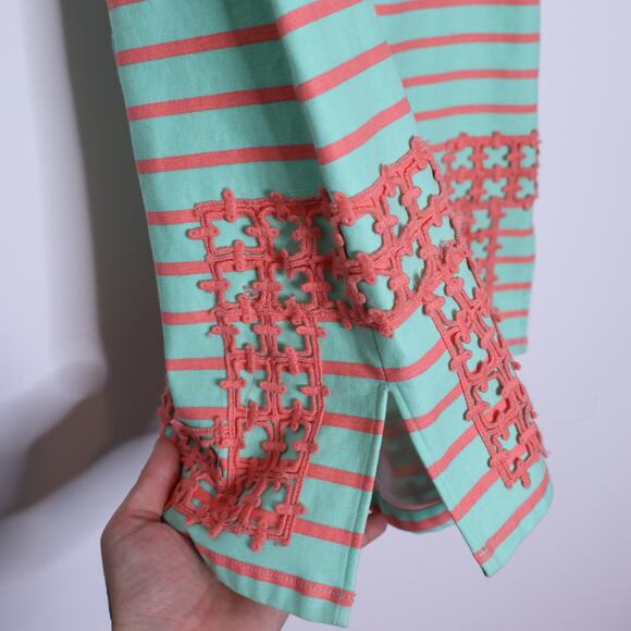 SAIL TO SABLE Coral Embroidered Tunic Dress Mint Stripe Collared Women's XS - Picture 8 of 12